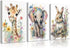 3Pcs Safari Animal Nursery Canvas Wall Art Watercolor Baby Animals with Wildflowers