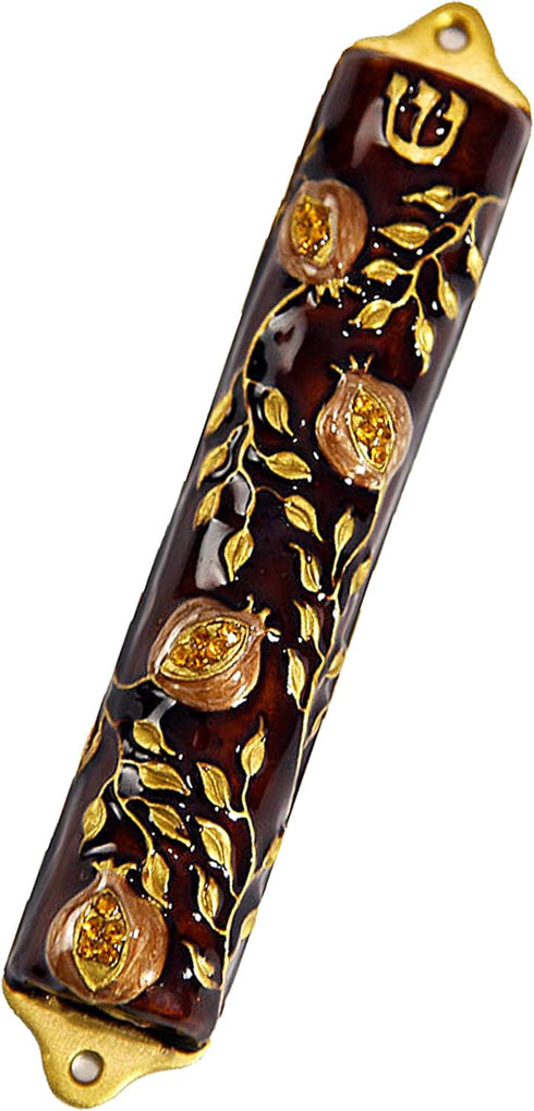 Bless This House Mezuzah Case, Pomegranate Tree Design Judaica, Door Mezuza Case, 4".