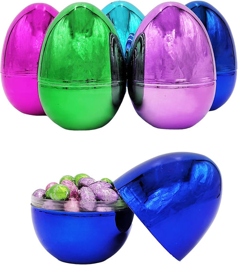 Chochkees 6'' (24-Pack), Jumbo Metallic Fillable Easter Eggs Colorful Plastic Eggs, Stands Upright, Perfect For Egg