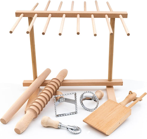 9 Set Set, Ultimate Pcs Pasta Making Tool Pasta Drying Rack, Pasta Tongs, Two Ravioli Stamp Maker Cutter And Roller