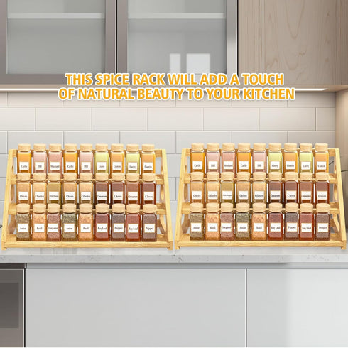 Banlilus Cabinet/Countertop Spice Rack - Bamboo Wood Spice Rack Organization