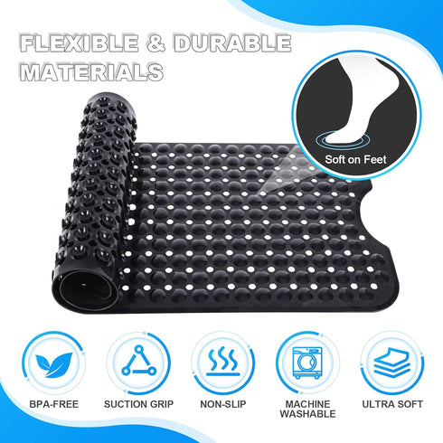 40x16 Inch Linoows Bathtub and Shower Mats, Extra Large Non Slip Soft Bath Tub Mat with Suction Cups and Drain Holes