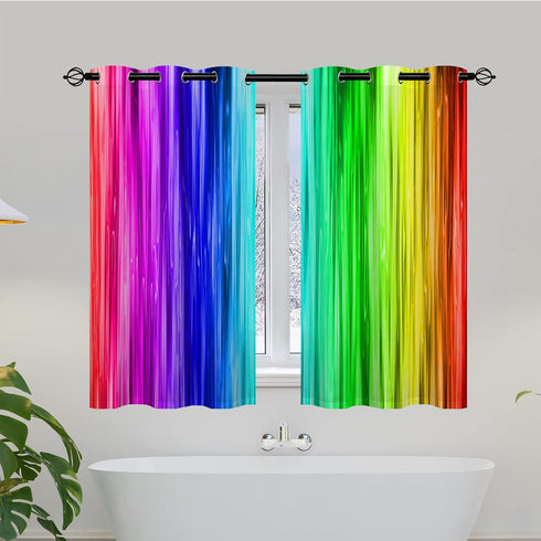 ANHOPE Rainbow Striped Curtains - Girls Colorful Vertical Stripes Print Pattern Waterproof Grommet Window Drapes