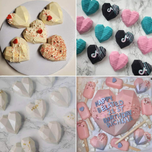 8 Grid Diamond Heart Silicone Cake Mold, 3D Diamond Love Heart Shaped Mould for DIY Cake, Mousse, Dessert