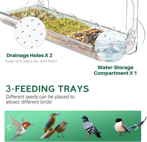 Window Bird Feeder for Outdoors, Clear Bird Feeders Mounted with Strong Suction Cups for Wild Bird Watching in Garden