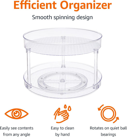 2 12" Amazon Basics Tier Lazy Susan Turntable Organizer for Condiments, Diameter, Clear
