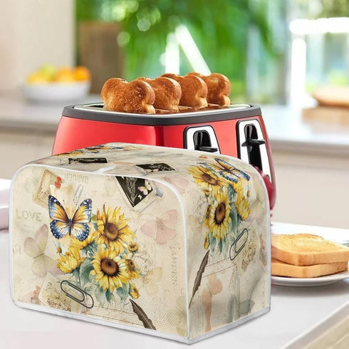 Butterfly Sunflower Retro Toaster Dust Cover for 4 Slice Microwave Oven Grill, Stain Resistant with Top Handle