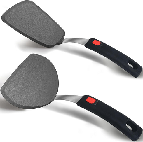 Silicone Spatula Turner Set of 2, 600°F Heat Resistant Cooking Utensils for Nonstick Cookware, Black Pancake Egg Burger