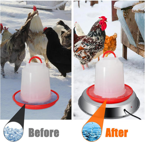 15" 5 Large Chicken Water Heater Base, Metal Heated Chicken Waterer Gallon, Freeze Proof Chickens Coop Winter Deicer