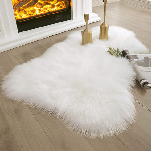 Ashler Faux Fur Rug, Fluffy White Small Sheepskin Rug, Ultra Soft 2x3 Ft Mat, Machine Washable Shag Mats for Nursery,