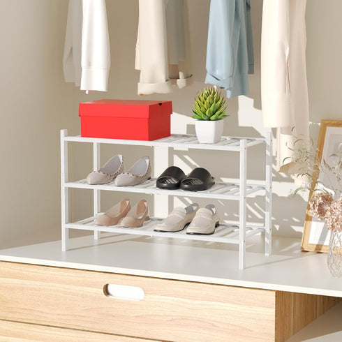2 Closet RONGJlA Tier Bamboo Shoe Rack for Free Standing Wood Shoe Shelf Storage Organizer for Entryway Small Space