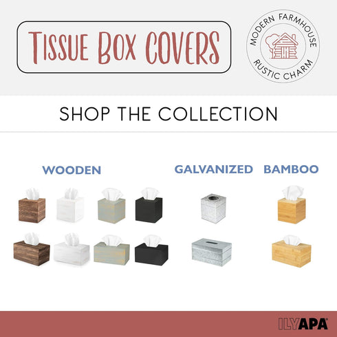 Ilyapa Wood Tissue Box Cover Rectangular, Rustic Farmhouse White Wooden Holder