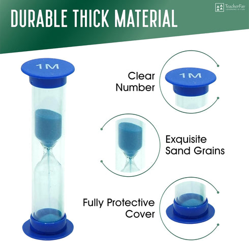 Sand Timer for Kids, Set of 3 Small Colorful Hourglass Clocks, 1Min 2Min 5Min for Classroom & Home