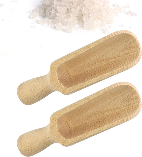2 Pcs Wooden Spoons, 5.5 In Natural Beech Wood Bath Salt Scoop, Spice Spoons for Coffee, Sugar Scrubs, Cooking