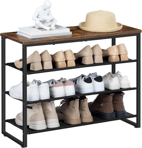 HOOBRO Shoe Rack, 4 Tier Shoe Storage Organizer with 3 Oxford Fabric Shelves, Holds 12-16 Pairs for Entryway Closet
