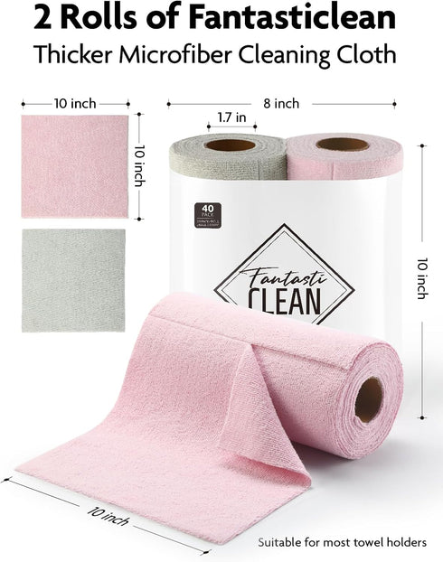 Tear-away Dish Cloth - 40 Sheets - 10'' by 10'', Reusable Washable Kitchen Towel Rolls, Super Absorbent Microfiber (2