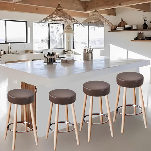 Set 6, 12-15 Inch FUANGUI Bar Stool Covers Round of Waterproof PU Bar Stool Seat Covers with Elastic Bands,Bar Stool