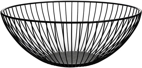 Low Black Metal Fruit Basket Stand, Kitchen Fruit Bowl for Counters, Wire Fruit Basket