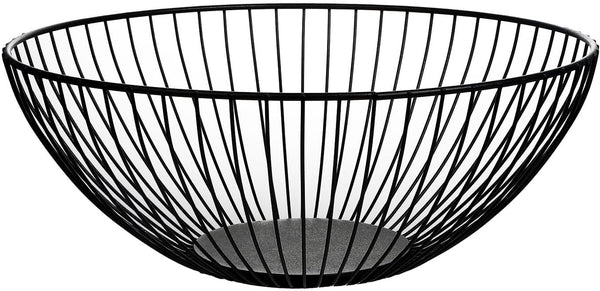 Low Black Metal Fruit Basket Stand, Kitchen Fruit Bowl for Counters, Wire Fruit Basket