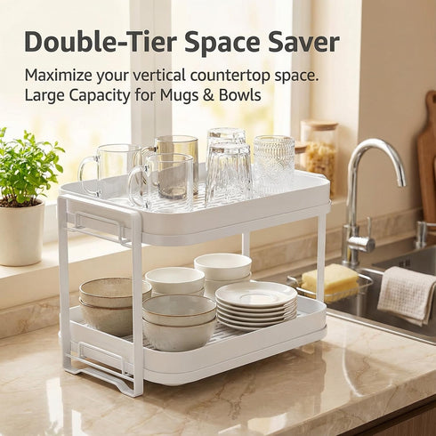 2-Tier Countertop Zosenley Cup Drying Rack with Removable Drainboard, Rust-Proof Iron Mug Organizer, Multi-Purpose