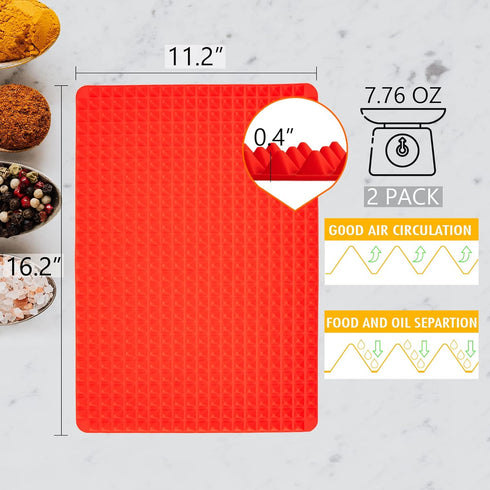 Silicone Pyramid Pan,16 x 11 inches Large Red Pyramid Baking Mat, Cooking Pan Oven Tray Baking Sheet Pastry Cooking Mat 2 Pack(Red)