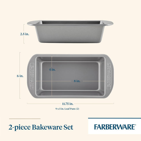 Farberware Bakeware Meatloaf/Nonstick Baking Loaf Pan Set, Two 9-Inch x 5-Inch, Gray by Farberware