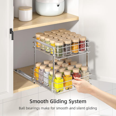 2 9.65"W 10.7"D 10.24" PanPanPal Pull Out Spice Rack Organizer for Inside Cabinet, Tier Metal Spice Organization