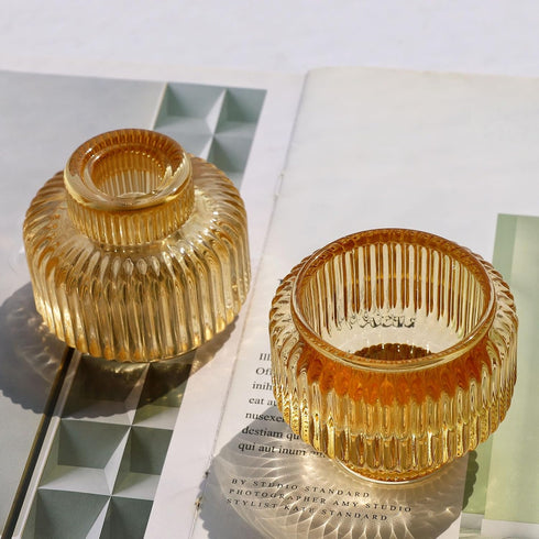 Set 4, Woho Gold Candlestick Holder of Tapered Candlestick Holders for Table Centerpiece, Glass Taper Candle Holders