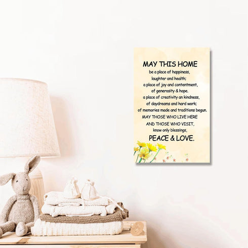 New Home Blessing Wall Art - Canvas Print Quote Painting, May This Home Be a Place of Happiness, 8 x 12 inch