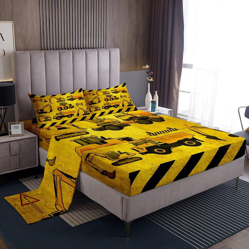 Erosebridal Excavators Bed Sheets Twin Size Equipment Trucks Sheet Set Construction Tractor