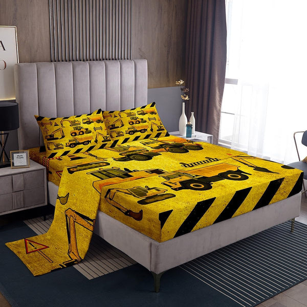 Erosebridal Excavators Bed Sheets Twin Size Equipment Trucks Sheet Set Construction Tractor