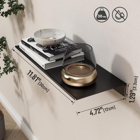 Danpoo Black Metal Wall Shelf - Small Floating Shelf, 12" Display Shelves for Bathroom Storage