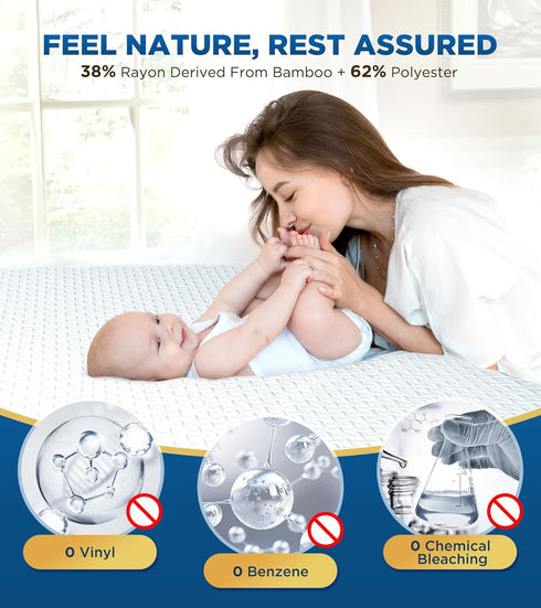 Premium 100% Waterproof King Mattress Protector, Breathable Cooling Cover, Hypoallergenic, Noiseless, Machine Washable