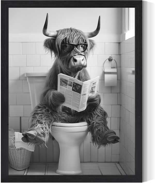 XOCUUI Highland Cow Vintage Canvas Wall Art, Black and White Cow Pictures