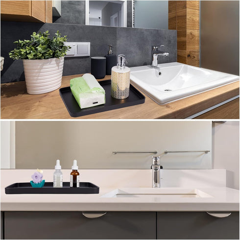 Large Resin Bathroom Sink Vanity Tray, Decorative Rectangle Organizer for Countertop, Perfume Tray (Black)