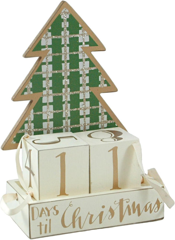 Primitives by Kathy Christmas Countdown Plaid Tree Advent Calendar Wooden Block Set