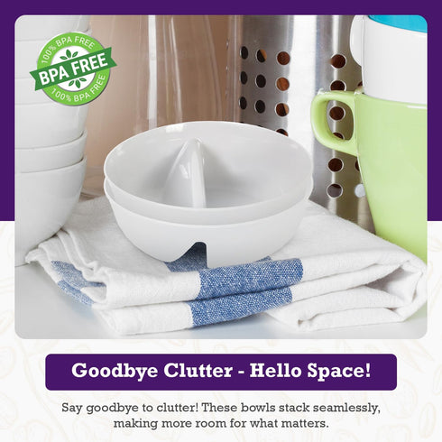 Just Crunch Anti-Soggy Cereal Bowl, 2 Pack - Keeps Cereal Fresh & Crunchy, BPA Free, Microwave Safe, White