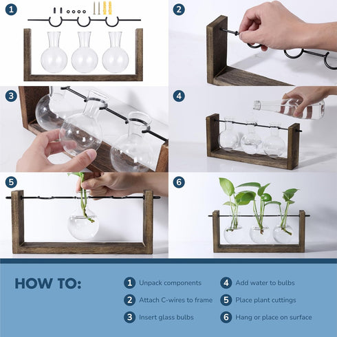 GARDEN REPUBLIC Plant Propagation Station, Wooden Stand with Propagation Tubes, Hanging Plant Glass Tubes Station