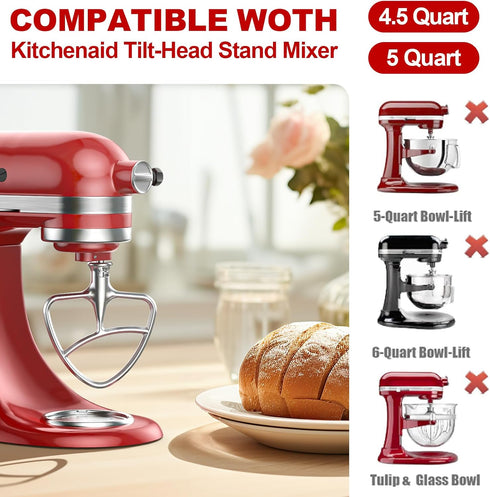 Stainless Steel Flat Beater for KitchenAid Mixer, Paddle Attachment for 4.5-5 QT Mixing Bowl, Dishwasher Safe