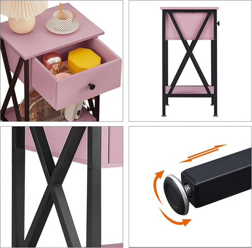 VECELO Nightstand,Modern Bedside End Table, Night Stand with Drawer and Storage Shelf for Living Room Bedroom