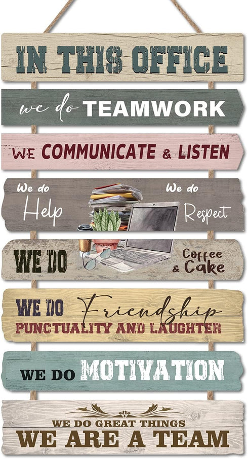 LHIUEM In This Office Wall Decor, Motivational Wall Signs Set of 8 (2.5”X12”) Wooden Hanging Office Decor for Women