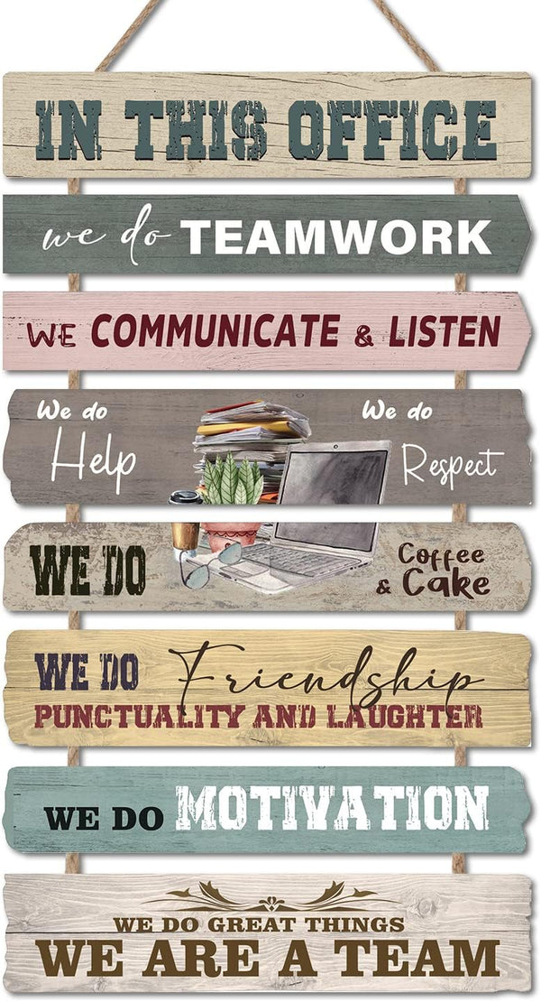 LHIUEM In This Office Wall Decor, Motivational Wall Signs Set of 8 (2.5”X12”) Wooden Hanging Office Decor for Women