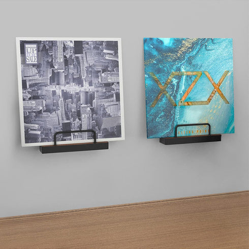 Vinyl Record Display Holders by Victrola, Set of 2 with Black Metal Accents, Wall Mountable (Pair, Espresso)