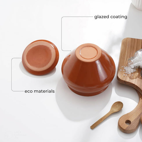Stoneware Ramekin with Lid 17 fl oz 500 ml Clay Pot for Cooking, Dutch Oven, and Earthenware Rice Pots