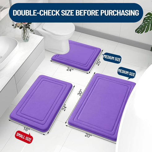 Grandaily Memory Foam Bath Mat Rug - 30x20 Ultra Soft Non-Slip Absorbent Bathroom Rug for Shower, Purple