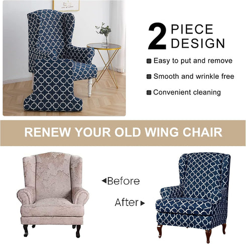 2 Eco-Ancheng Wingback Chair Slipcover Piece Wingback Chair Cover Spandex Wing Chair Slipcovers Wingback Armchair