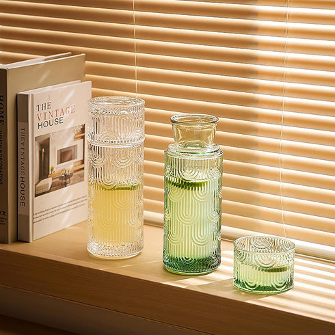 FQDGTFA Set, 21.6 Oz 6 Oz Counter, Set Bedside Water Carafe and Glass Glass Pitcher with Drinking Cup Lid
