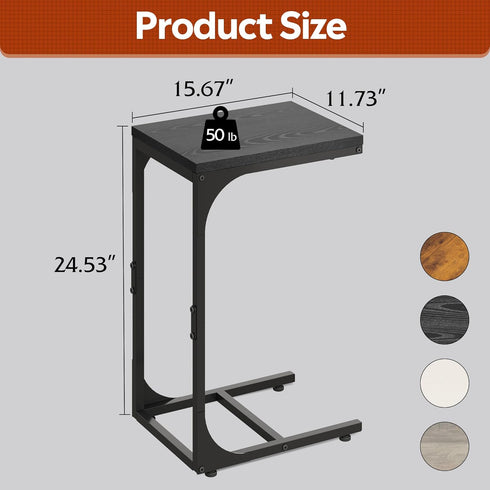 WLIVE C Shaped End Table, Small Couch Side Tables with Metal Frame, Sofa Table TV Tray for Living Room, Bedroom, Relief