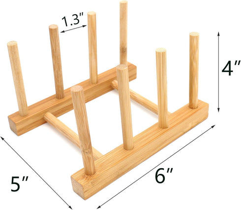 2Pcs Natural Bamboo Slip Drain Dish Rack - Home Kitchen Bamboo Wood Plates Rack for Pans and Cups