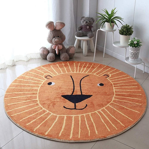 Poowe Orange Lion Round Kids Playroom Rug Alphabet Rug-Kids Play Mat Non-Slip Baby